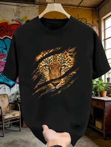 1 pieza, camiseta de hombre con estampado de leopardo, tela de alta calidad, estilo streetwear y hip-hop, cómoda, duradera, diseño gráfico a la moda. - Negro - Ver 2