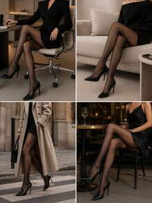 Women Classic Sheer Black Pantyhose, Solid Ultra Thin Transparent Stretch Tights, Basic Daily Office Formal Hosiery, Plus Size Available - Multicolor - View 7