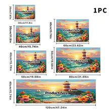 1pc Dish Drying Mat, Coffee Machine Mat, Seaside Sunset Lighthouse Sailboat Print With Tropical Floral Shell Starfish Pattern, Durable Absorbent Polyester Fiber Draining Mat, Suitable For Dining Table, Cafe And Other Scenes, Multipurpose Drainage Mat, Home Gift, Tabletop Decoration - XYLSD-517 - View 5