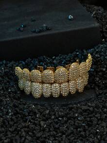 Grillz Gigi Bertabur Berlian Imitasi 10 Atas 10 Bawah Batu CZ 4A 14K Zirkonia Penutup Gigi Perhiasan Mulut Rapper - Gigi Tiruan Berlian Hip Hop - View 9
