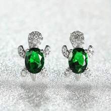 Cute Mini Turtle Earrings - Multicolor Turtle Shaped Earrings, Small Animal Style Jewelry Suitable For Girls' Daily Wear - Green - View 12