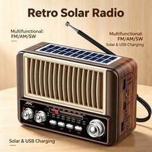 可攜式復古無線電收音機，配備 18650 鋰電池與天線，支援 AM/FM/SW 多波段、AUX 與 TF 卡播放，適用於居家與戶外使用，理想禮物，電池容量：1200mAh - 查看 1