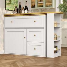 Extendable Bar Table With Storage (138-204*39*105cm), Kitchen Furniture, Sideboard With Snack Shelf, Telescopic Bar Table, High Table, Bistro Table, Kitchen Island, Black - 白色 - 查看 5