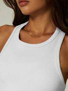 Women's Ribbed Knit Racerback Cropped Tank Top, Sports Support Breathable Innerwear, Yoga Top, Pilates Workout Wear, Suitable For Daily Commute, Gym Exercise, Outdoor Running Sports Top - White - View 6