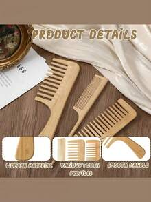 1pc Bamboo Comb Set, Natural Wood Comb For Women, Anti-Static Wide-Tooth Comb, Styling Tail Comb - 1 - View 3
