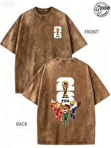 FIFA-2026 World Cup, World Cup T-Shirt, Soccer T-Shirt, Football Tee, 230G Washed High-Quality Cotton Printed Men's T-Shirt; 100% Cotton - 咖啡棕 - 查看 1