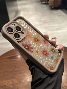 Fashion Floral Print Anti-Drop Phone Case Compatible With 11/12/13/14/15Pro Max - 棕色 - 查看 5