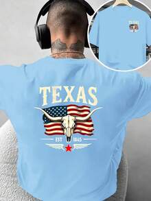 Camiseta de moda para hombre con diseño creativo de doble cara Estampado de la Bandera del Estado de Texas, estilo retro americano, decoración personalizada, adecuada para uso diario casua - Negro - Ver 10
