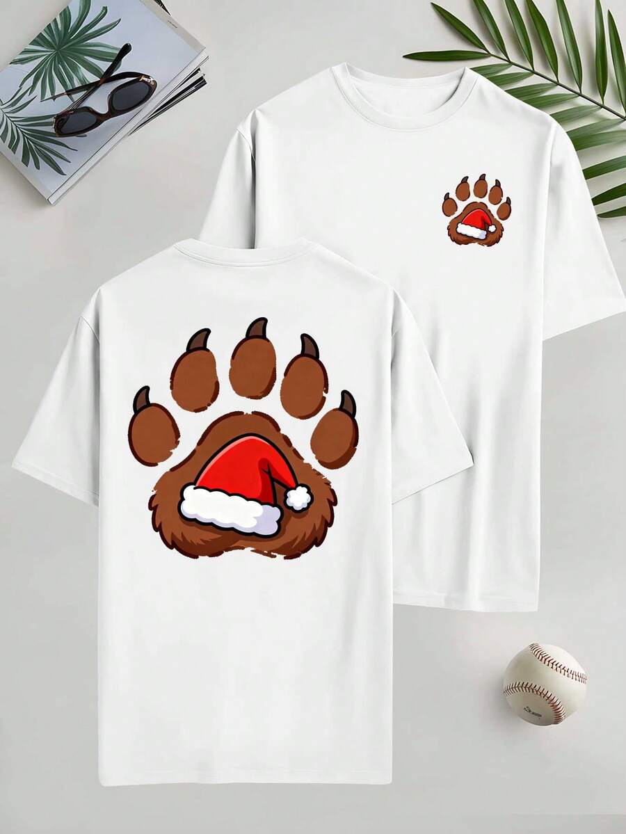 Feliz Navidad, Camiseta Deportiva Casual de Verano para Hombre, Talla, Estampada por Ambos Lados, Última Moda, Estampado Holgado, Top Básico Versátil, Cuello Redondo, Transpirable y C - Blanco - Ver 1