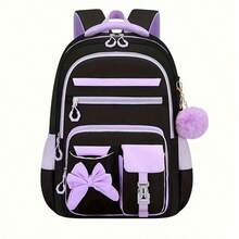 1pc Bowknot Women's Backpack With Pom Pom Charm, Large Capacity Multi-Compartment Design, Highly Attractive College Style Backpack, 15.6 Inch Laptop Backpack, With Luggage Strap For Easy Travel - Single Package - View 1