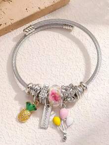 1pc Summer Fruit Pendant Bracelet, Titanium Steel Material Fashion Women's Jewelry - Silver - View 3