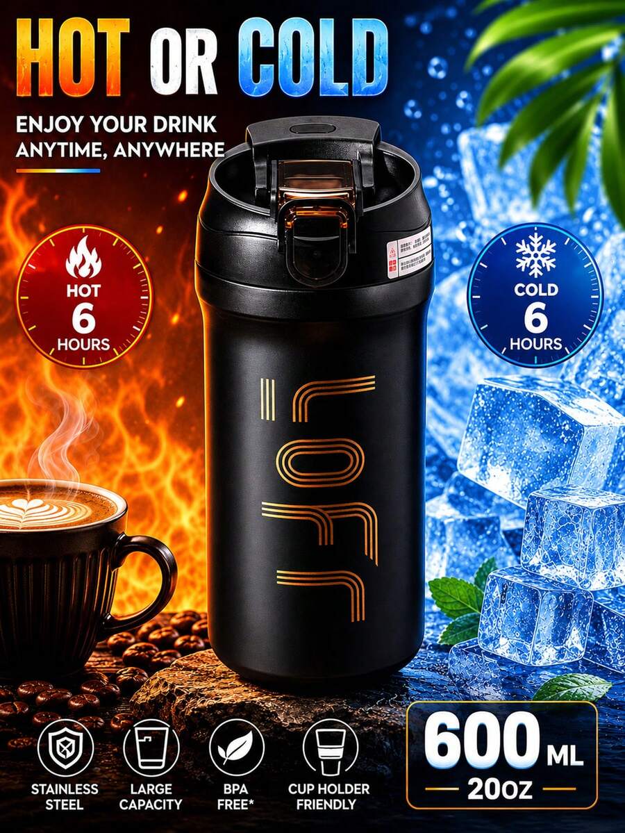 1pc Stainless Steel Insulated Travel Mug, Large Capacity Double Wall Coffee Tumbler, Suitable For Hot And Cold Drinks, Perfect For Iced Coffee And Creamy Beverages, Gift Idea