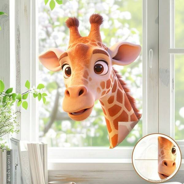 1/3/5 pièces Autocollant de fenêtre girafe amusante qui regarde, design d'animal de dessin animé 3D réaliste, décalcomanie en verre auto-adhésive et amovible, parfait pour la décoration de la maison dans la cuisine, le salon, la chambre, le bureau et la salle de bain.