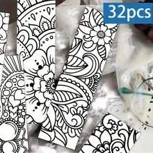 Juego de 32 piezas de marcapáginas para colorear con diseños de mandala - Patrones intrincados en blanco y negro, diseños florales y de mandala, actividades de colorear para Navidad y cumpleaños - A - Ver 2