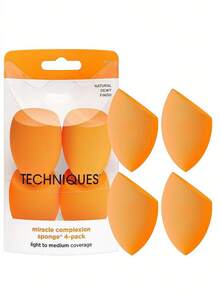 Techniques Miracle Complexion Makeup Sponge (4/2/1pcs), Suitable For Liquid And Cream Foundation, Can Create Buildable Coverage, Create Natural Dewy Base Makeup, Latex-Free Foam - Multicolor - View 1