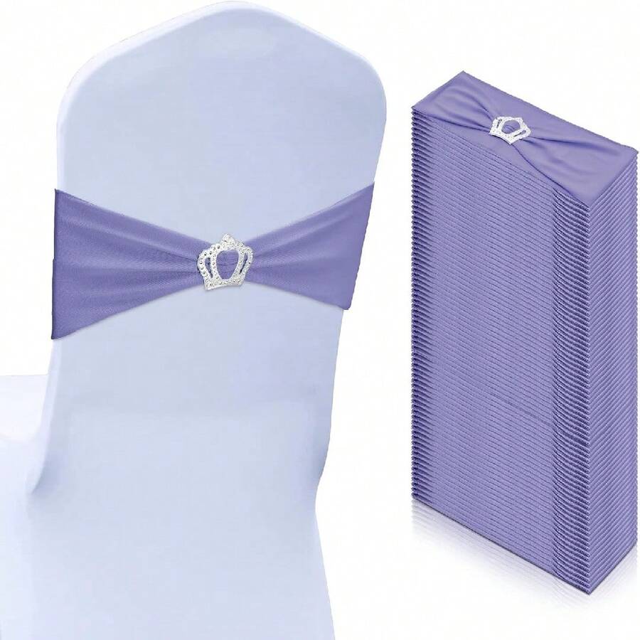 10 buah Pita Dekoratif Sandaran Kursi Spandex, Pita Kursi Elastis dengan Busur dan Gesper Berbentuk Mahkota, untuk Musim Wisuda, Prom, Pernikahan, Pesta dan Dekorasi Perjamuan - Mauve Purple - View 1