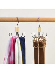 1/2 Packs Belt Hanger, New Large Capacity Multi-Functional Hanger, Rotatable Wooden Cube Design Belt Rack Closet Storage, For Storing Belts, Bras, Vests, Ties, Scarves, Wallets, Stainless Steel Hook - Multicolor - View 4