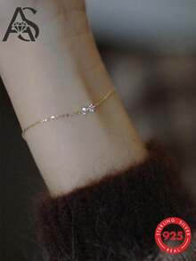 AnlaScheer 1Pc 925 Sterling Silver Cute Bow Cubic Zirconia Connected Chain Bracelet Fine Jewelry Gift Suitable For Women'S Daily Wear Parties, And Wedding - Gold - View 1