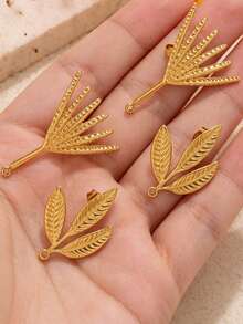 6Pcs 304 Stainless Steel 18K Gold Plated Textured Leaf Stud Earring Posts With Loop, DIY Jewelry Findings For Dangle Earrings & Pendants - Earrings - View 5