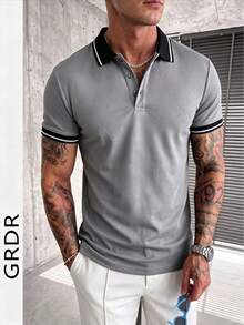 GRDR 男士时尚 Polo 短袖 T 恤 | 精致设计 | 夏季必备 | 百搭易配 | 展现您的风格 - 淺灰色 - 查看 3
