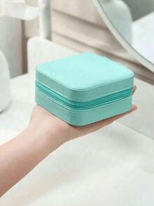 1pc Jewelry Box, Multiple Colors Available, Waterproof PU Exterior & Scratch-Resistant Velvet Interior. Mini Portable Travel Style & Cosmetic Storage Style Available. Can Store Rings, Earrings, Necklaces, Brooches; Perfect Gift For Birthday And Girlfriend. - Multicolor - View 6