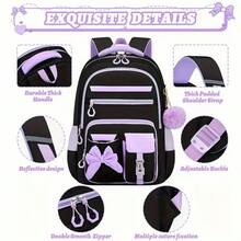 1pc Bowknot Women's Backpack With Pom Pom Charm, Large Capacity Multi-Compartment Design, Highly Attractive College Style Backpack, 15.6 Inch Laptop Backpack, With Luggage Strap For Easy Travel - Single Package - View 4