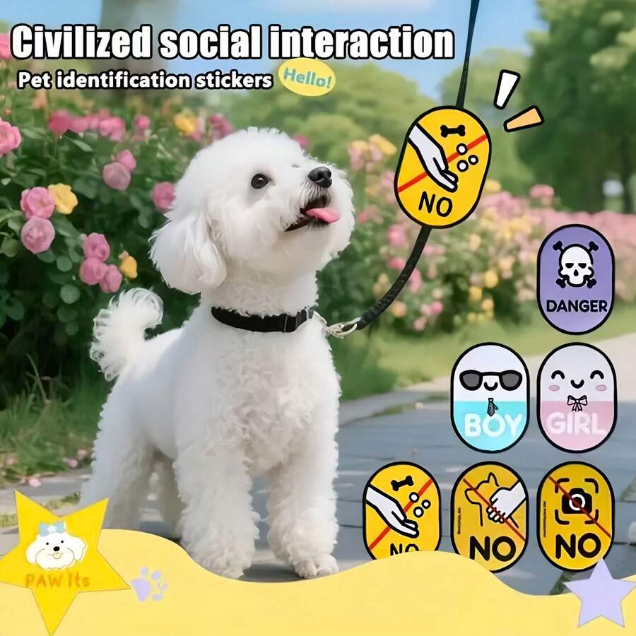 1 pieza Etiqueta de identificación para collar de cachorro, pegatina de identificación para perro, por favor no tocar, pegatina de etiqueta grabada, parche para correa, pegatina de señal social para mascotas, pegatina de advertencia para exteriores para gatos y perros, pegatina de recordatorio de etiqueta para mascotas, pegatina de decoración para correa de perro, prevenir alimentación, pegatina de identificación de género para mascotas