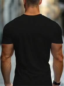 Men's Casual "Hello Darkness" Graphic T-Shirt - Black With Gold Coffee Cup Pattern, Breathable And Comfortable, Crew Neck Short Sleeve, Suitable For Summer Wear, Hello Darkness My Old Friend T-Shirt Plus Size, Men's T-Shirt, Men's T-Shirt, Men's T-Shirt. - Black - View 2