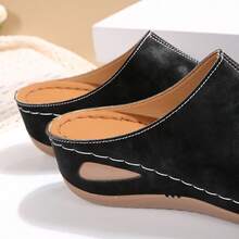 Hollow Out Wedge Sandals, Comfortable To Wear, Suitable For Long-Term Wear Such As Work And Shopping - Black - View 8