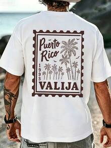 Men's Short-Sleeved T-Shirt, Casual Vacation Style, Minimalist Retro Hawaiian Palm Tree Print, Ideal For Summer, Comfortable And Breathable, One Of The Key Summer Fashion Tops - White - View 3
