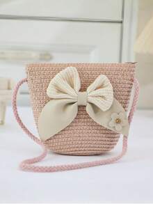 Spring/Summer Girls Straw Woven Bag Cute One Shoulder Crossbody Beach Bag - Leather Bow - View 4