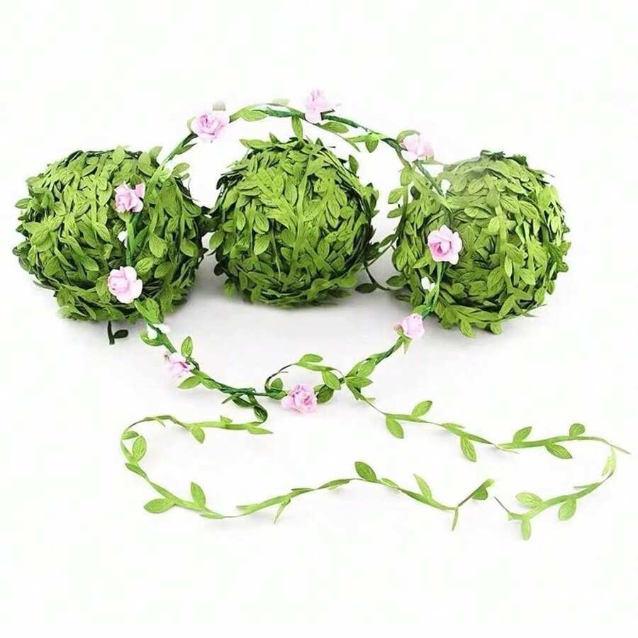 5/10/20m Rattan Vine Leaves, Artificial Willow Leaf Decoration, Green Plant Wreath Material Accessories - Green - View 1