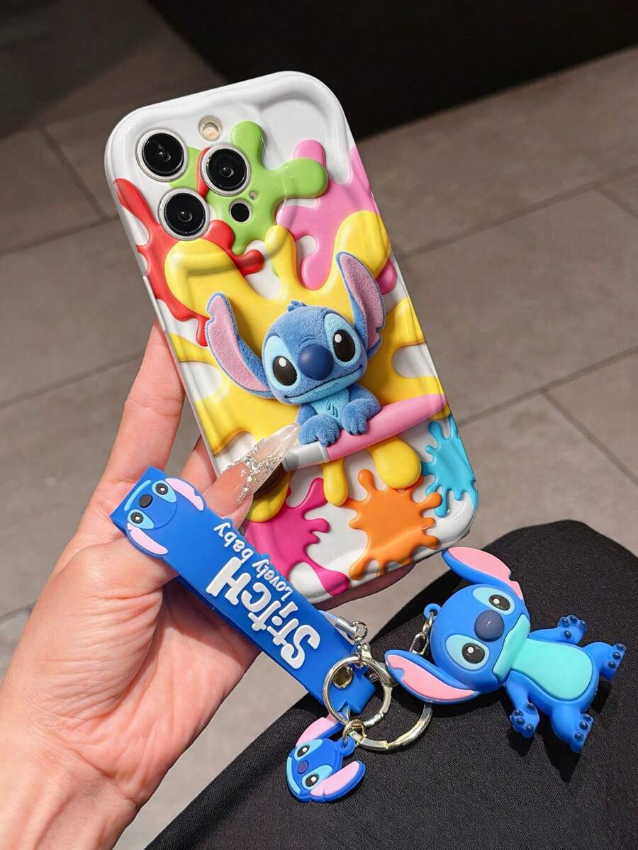 Disney Has Authorized, Phone Case - Chain Set, The Stitch Lilo & Stitch 3D Phone Case Plus A Silicone 3D Stitch Bracelet With Metallic Ring Removable Bracelet, Stitch And Angel Pattern, Compatible With Iphone17/16/15/14/13/12/11/XS/XR/X Plus Pro Max, A Stylish Cartoon Phone Case, The Perfect Gift Choice, Phone Protection, Durable Phone Cover, Great Gift For Friends And Family. - trắng - Xem 1
