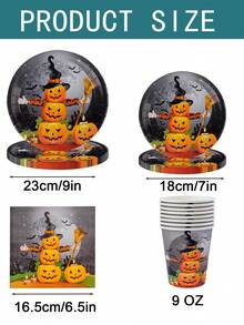 50 piezas de platos de papel, vasos y servilletas para fiesta de Halloween, platos de papel con diseño de calabaza, vajilla desechable para mesa de postres, decoración de fiesta de cumpleaños, set de regalo para decoración de fiesta de vacaciones para 10 personas - multicolor - Ver 2