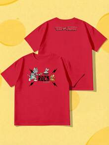 SHEIN X Tom & Jerry Women's Cute Printed Loose Blouse - Flattering Oversized Fit, Suitable For Everyday Wear Casual Summer - Red - View 1