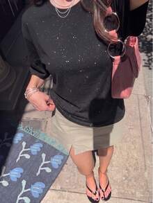 1pc Leaf Print T-Shirt For Women, Casual Street Style, Spring/Summer - Black - View 2