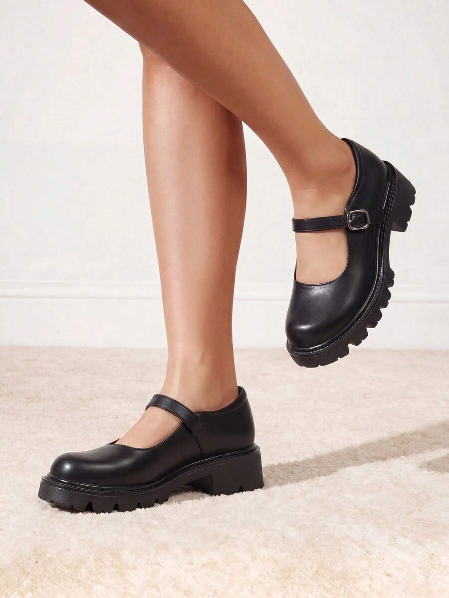 Mary Jane Platform Shoes For Women – Closed Toe, Chunky Block Heel, Cute Casual Dress Shoes - 黑色/PU - 查看 1