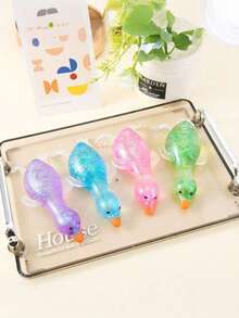 1pc Random Glitter Crystal Goose/Duck/Penguin/Animal Shaped Soft Slow Rebound Sticky Stress Relief Toy, Portable Travel Decompression Toy, Cute And Adorable, Suitable For Children Of All Ages, Ideal Holiday Gift, Birthday Gift, Easter Gift, Halloween Gift, Christmas Gift - Multicolor - View 5