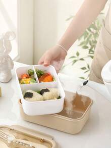 1個附餐具便當盒，可微波成人午餐盒，3格食物儲存容器，保溫便當午餐袋，大容量防漏午餐盒 - 彩色 - 查看 2