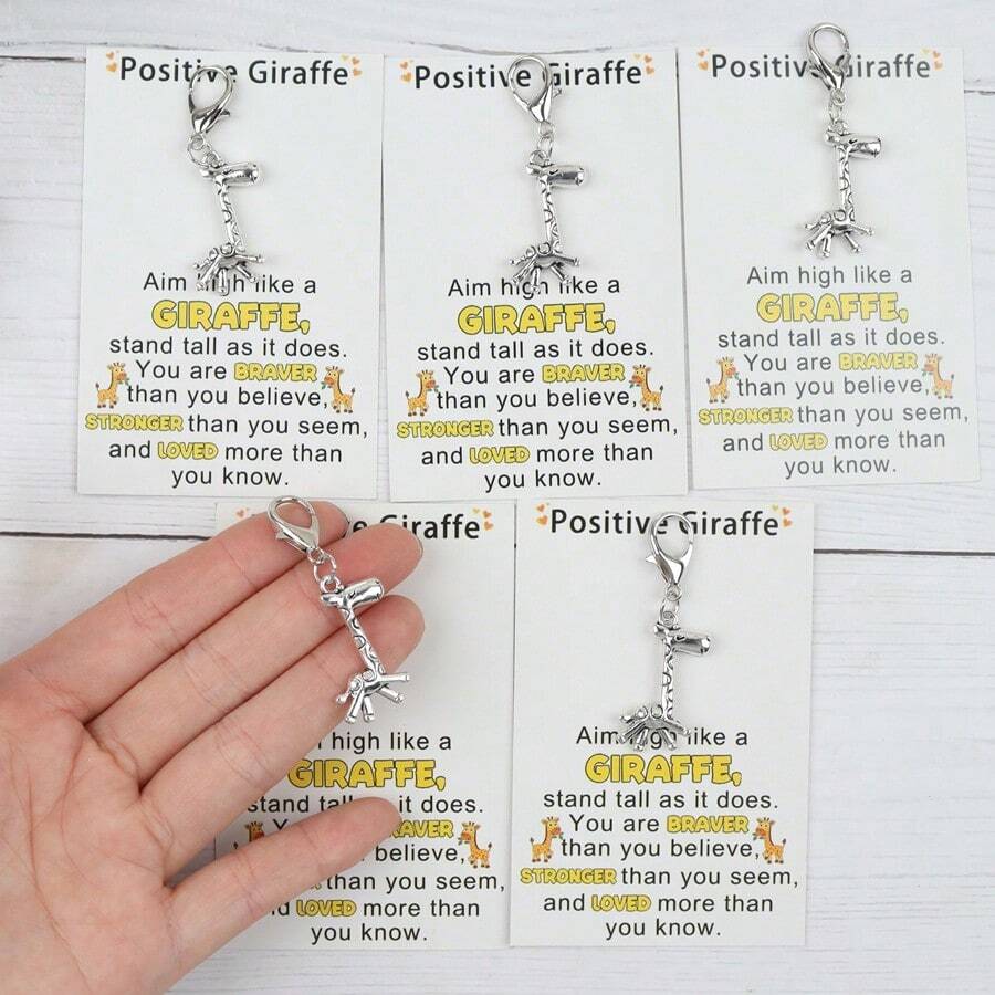 1pc/5pcs Giraffe Keychain, Positive Giraffe Greeting Card, Perfect Gift For Giraffe Lovers, Best Friend Gift, Cute Bag Charm, Love And Care Gift, Birthday, Wedding, Graduation, Back To School Ideal Gift - Multicolor - View 1