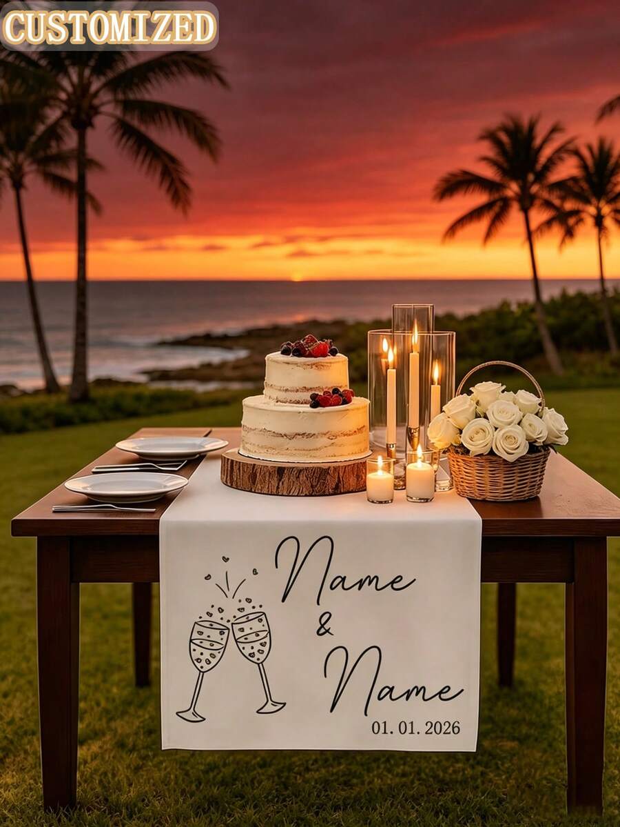 Personalized Mr. & Mrs. Wedding Table Runner, Customized Name And Date Table Decor, Wedding Reception/Engagement/Bridal Shower Decoration, Personalized Ceremony Sign, Sweetheart Table Decor, Last Name Sign