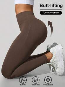 Women's High Waist Yoga Pants - Tummy Control, Breathable, Four-Way Stretch, All-Season Sports Leggings, Brown, Activewear| Dis - 橄欖綠 - 查看 7