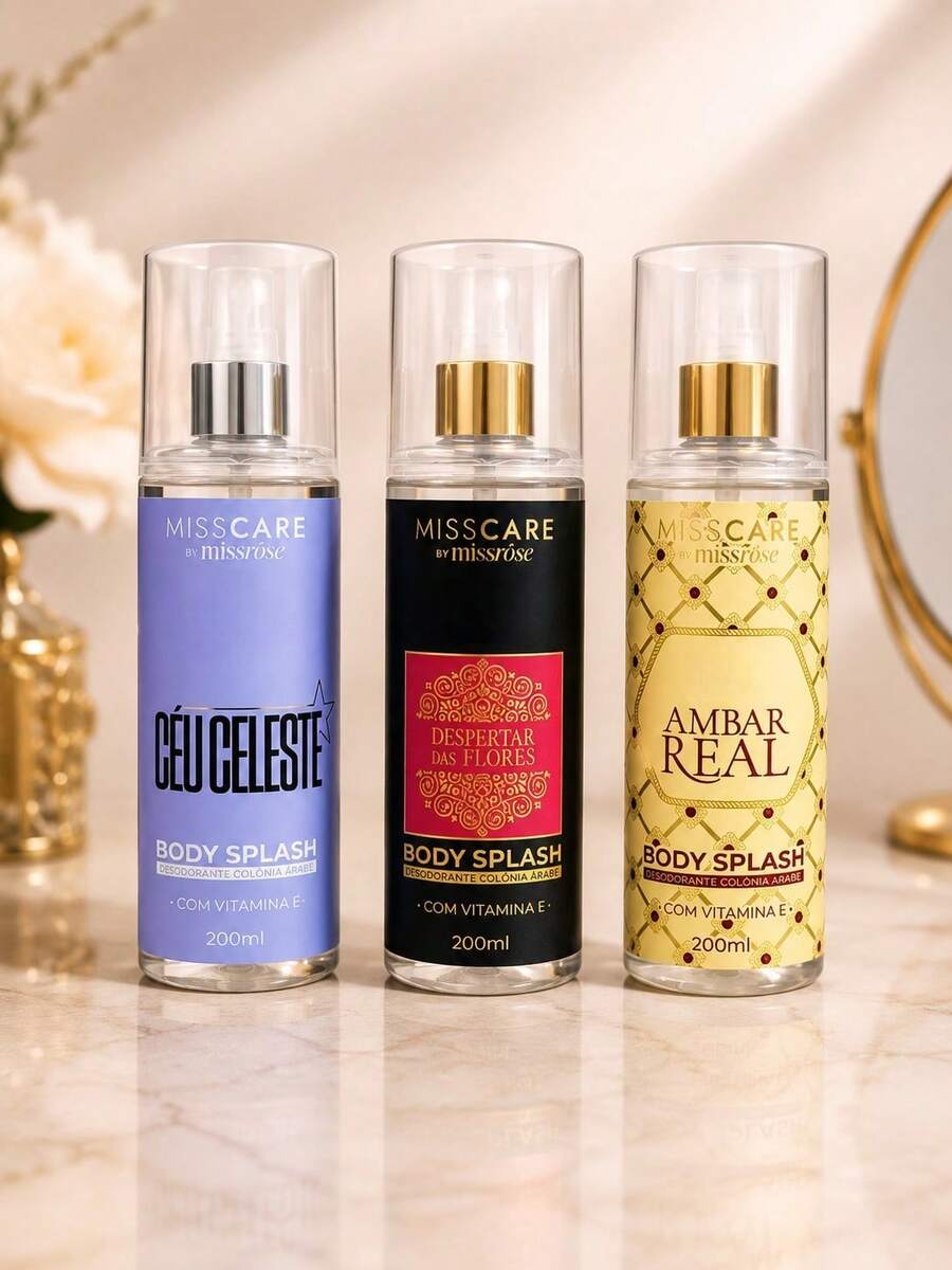Kit 3 Body Splash Miss Rôse 200ml – Céu Celeste + Despertar das Flores + Ambar Real - Multi Aromas - Visão 1