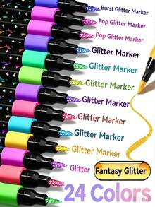 48-Colors Double-Headed Glitter Colored Pens With Fast-Drying Glue-Like Ink - Fine Tip Tip-To-Base For Scrapbooking, Card Making, Journaling, 24-Colors/48-Colors Double-Headed Painting Pens - Glitter Marker Set For, Artists & Coloring - Sets - View 2