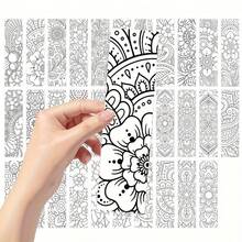 Juego de 32 piezas de marcapáginas para colorear con diseños de mandala - Patrones intrincados en blanco y negro, diseños florales y de mandala, actividades de colorear para Navidad y cumpleaños - A - Ver 1