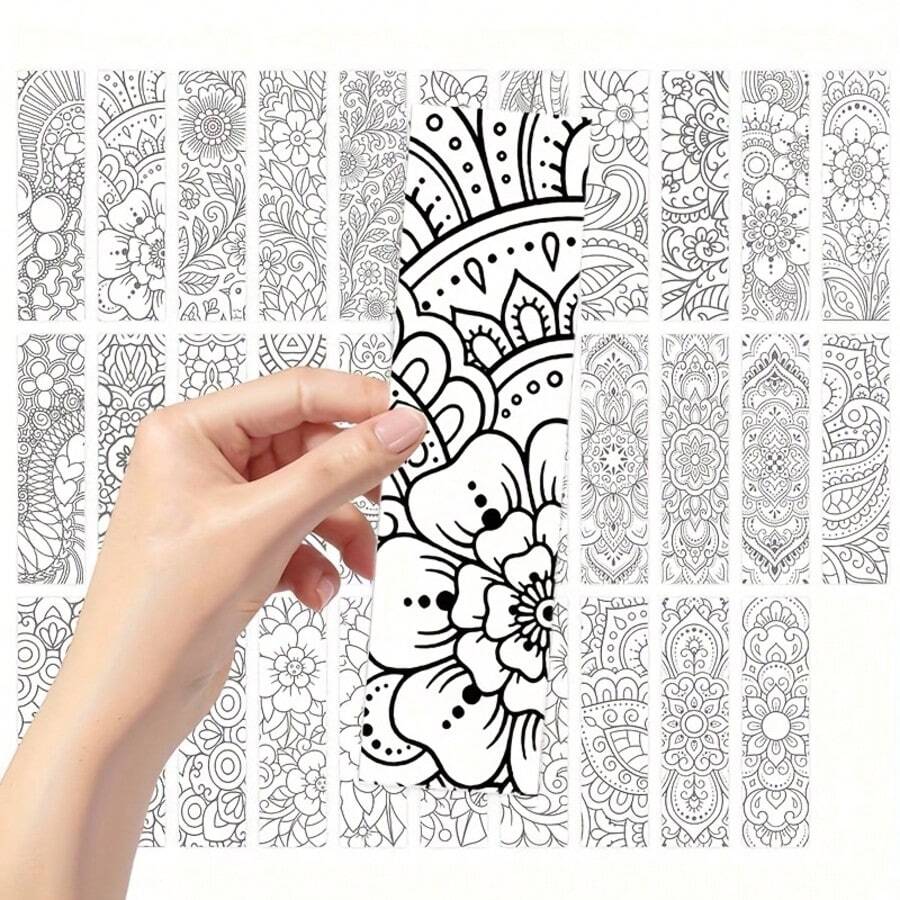 Juego de 32 piezas de marcapáginas para colorear con diseños de mandala - Patrones intrincados en blanco y negro, diseños florales y de mandala, actividades de colorear para Navidad y cumpleaños - A - Ver 1