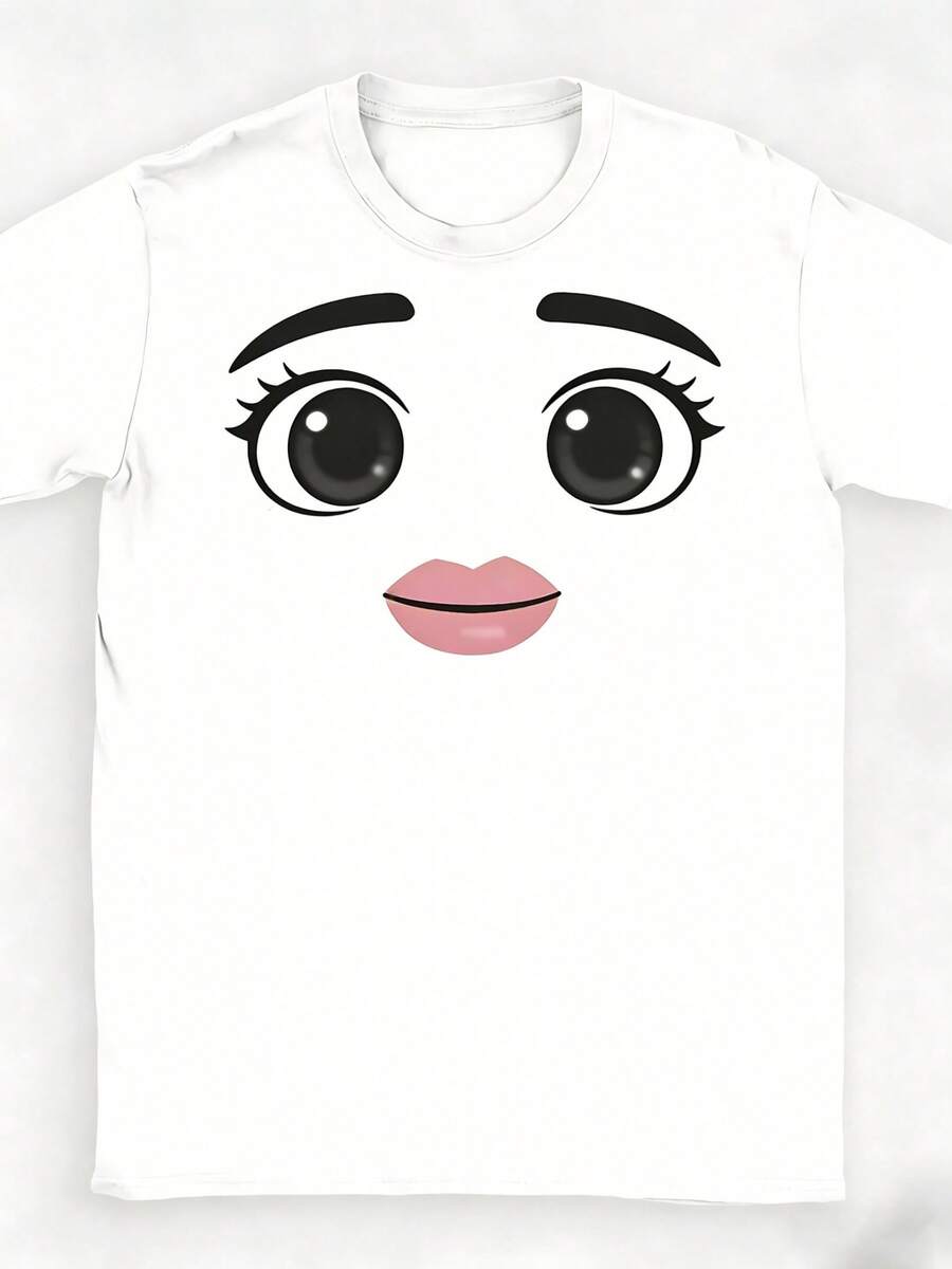 Round Neck Short Sleeve Clothing Summer Novelty Harajuku Streetwear Robot Robloxs Woman Face Game Tshirt Aesthetic Clothes - 白色3 - 查看 1