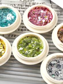 6 cajas de mini brillo para uñas con forma de corazón redondo brillante, decoración de arte de uñas con estrellas brillantes, lunares, metal dorado, plateado, verde, azul y rosa, estilo de fiesta de verano, suministros DIY para uñas, dijes para uñas - Multicolor - Ver 5