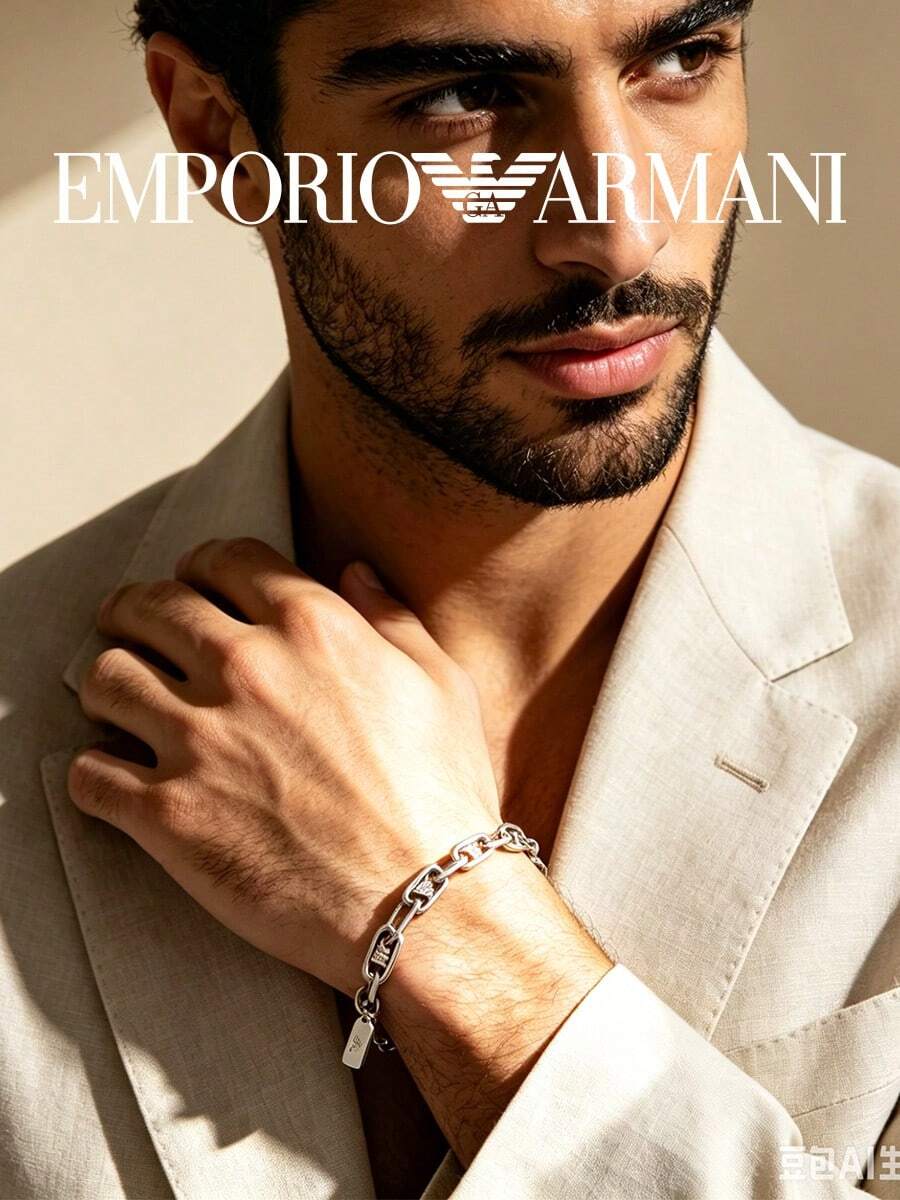 Armani 百搭嘻哈風鏈不鏽鋼男士手鍊，銀色 - 銀色 - 查看 1