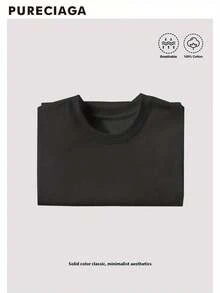 Camiseta de algodón para hombre con estampado único de doble cara de Deep Sea, cómoda, casual, versátil, moderna, de cuello redondo y manga corta, estilo básico para hombre, adecuada co - Negro - Ver 4